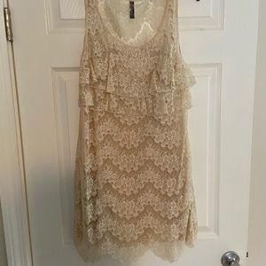 Cream Free People lace shift dress